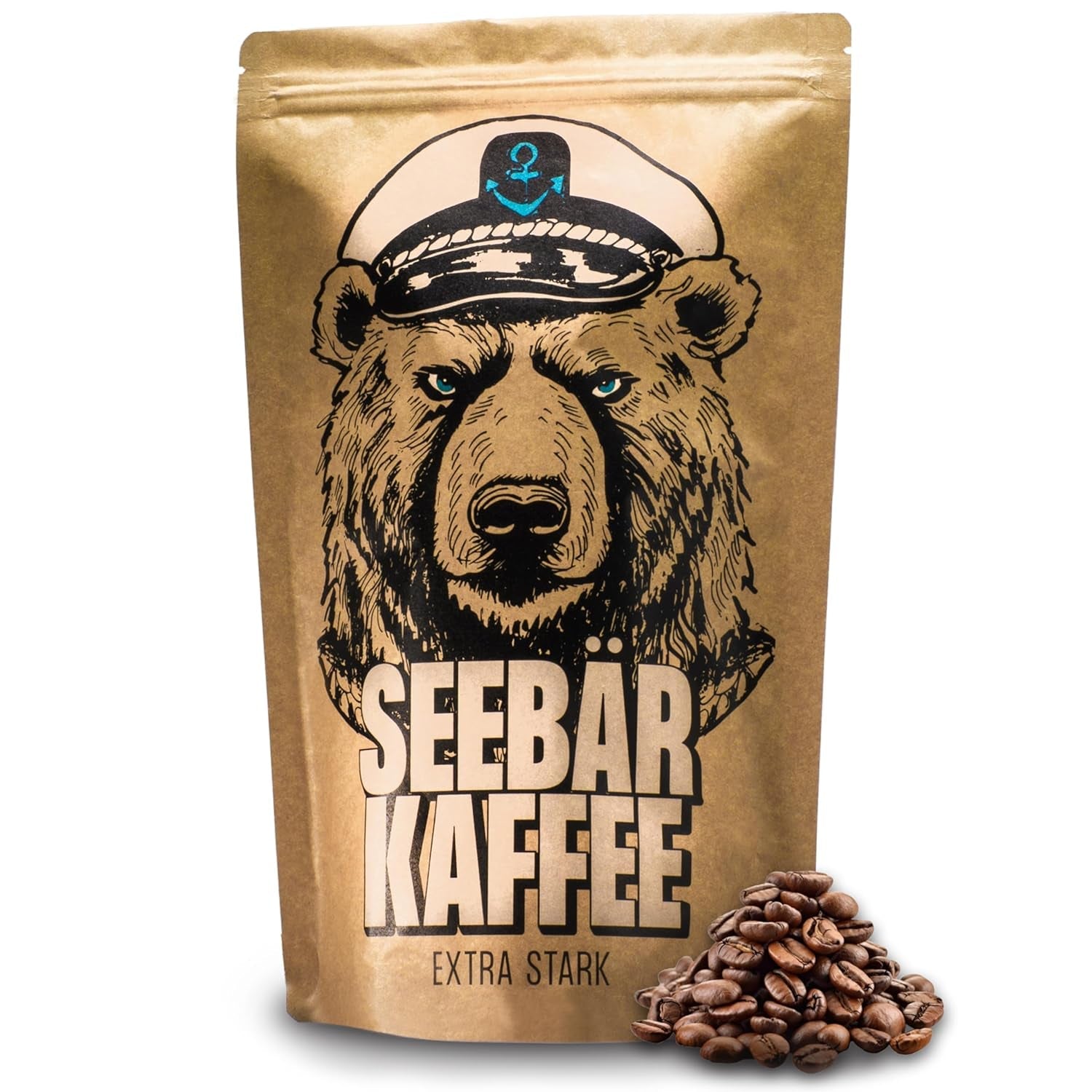 SEEBÄR KAFFEE - Extra starke Kaffeebohnen - 500g - Niedriger Säuregehalt und intensives Aroma - Ganze Bohnen für Kaffeevollautomaten, Espresso und French Press - Hoher Koffeingehalt und niedriger Säuregehalt