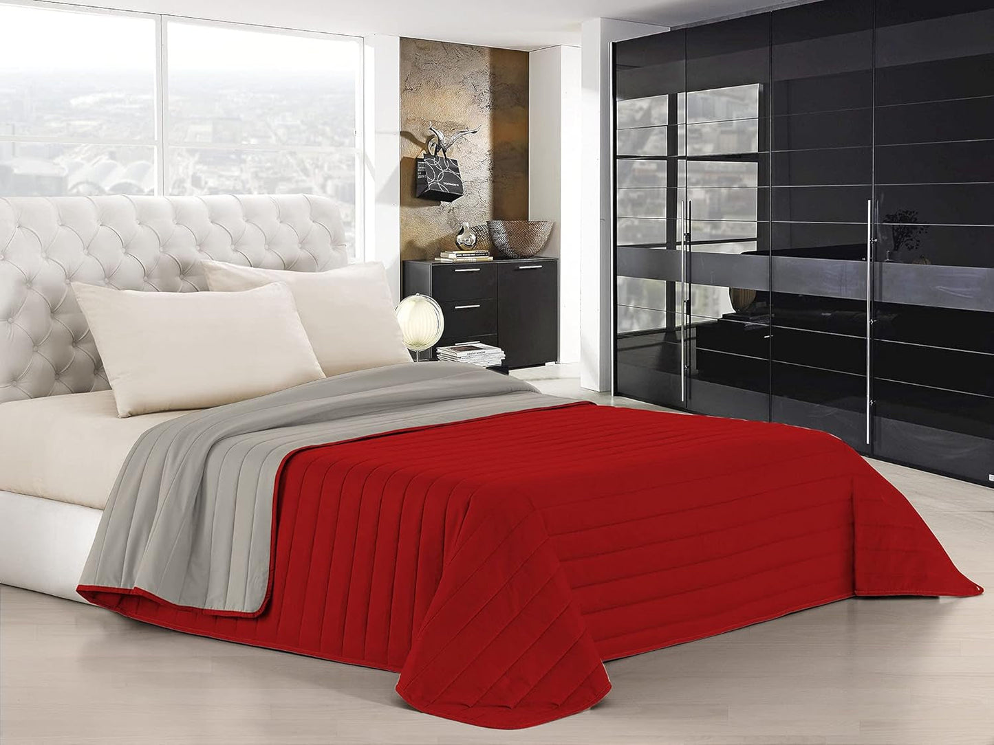 Italienische Bettwäsche Estivo Einzelbett, Leinen, Aqua, 170 x 270 cm Bettdecken und Steppdecken Naty Shop Rot/Hellgrau Matrimoniale, 260 x 270 cm