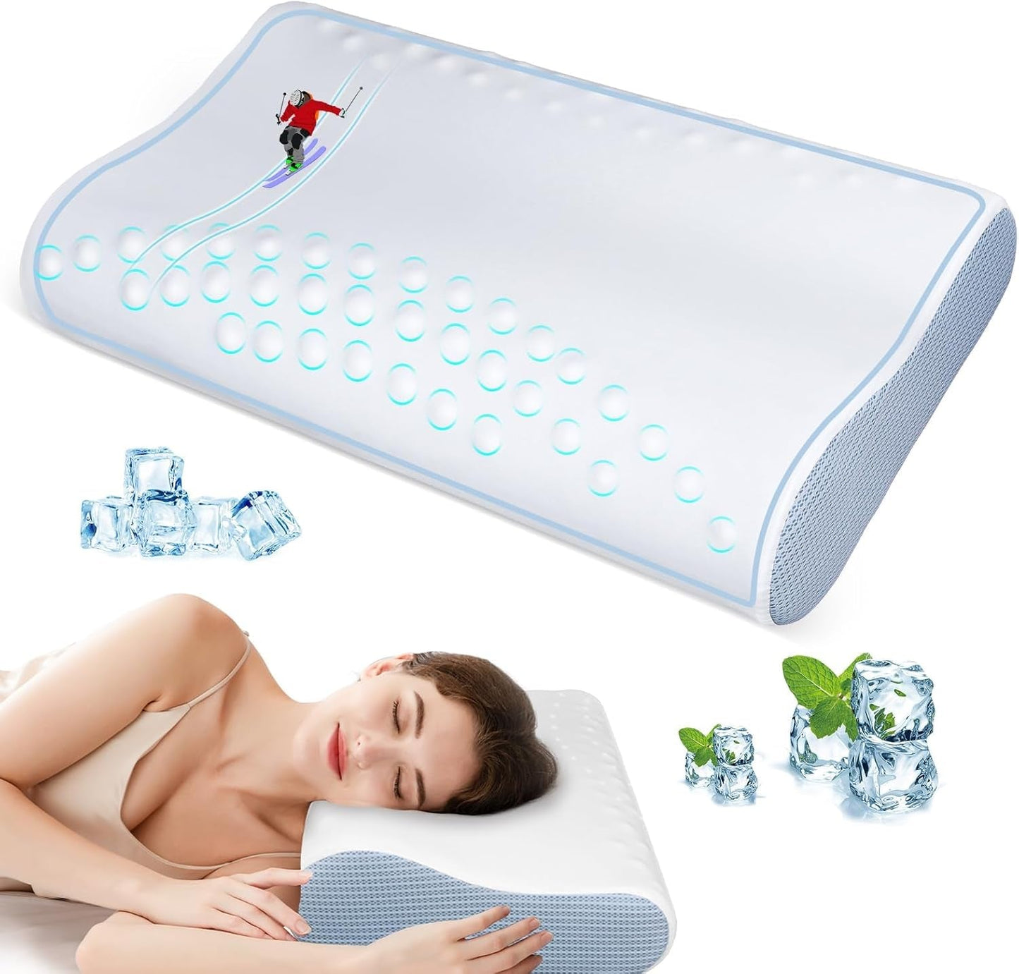 Linderung von Nackenschmerzen, kühlendes Nackenkissen, Memory-Schaum-Kissen zum Schlafen, Nackenkissen für Nacken- und Schulterschmerzen, ergonomisches Bettkissen, Nackenstützkissen für Bauch, Rückenschläfer, orthopädische Nackenkissen, Naty Shop Memory-Schaum-Kissen