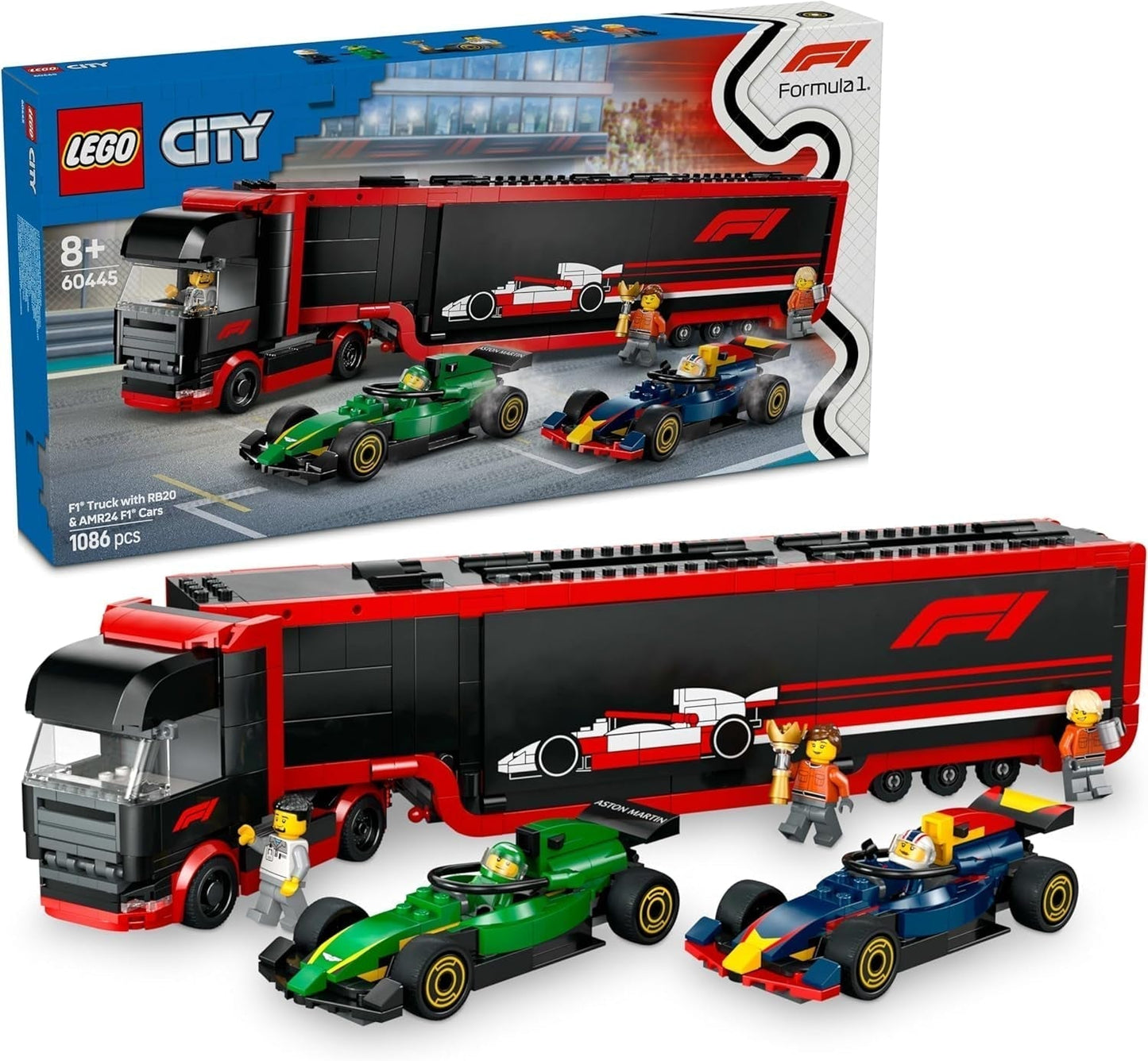 LEGO City F1 Transporter mit RB20 & AMR24 F1 Rennwagen – Spielzeugautotransporter für Red Bull & Aston Martin Formel 1 Teams – inkl. 5 Minifiguren – Geschenk für Jungen und Mädchen ab 8 Jahren 60445 Bausätze Beuche den LEGO-Store Standardtitel