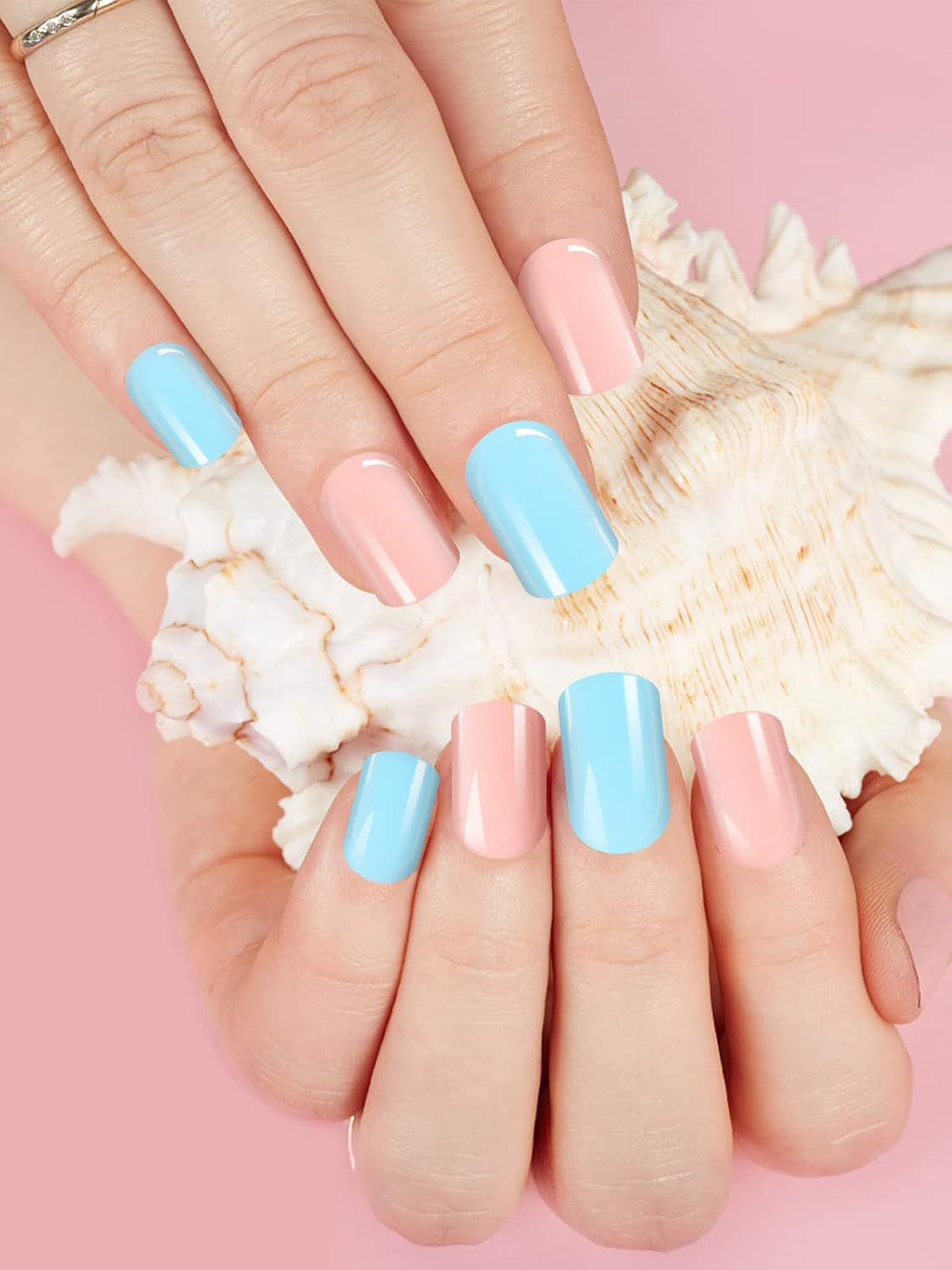 EBANKU 576 Stück kurze Press-on-Nägel mit Nagelkleber, 12 Farben kurze matte Kunstnägel, 8 kurze glänzende Kunstnägel, 4 glitzernde Kunstnägel