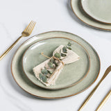 GBhome 6-Personen-Keramikgeschirr-Set, 24-teilig, mit reaktiver Glasur, handgefertigt, mikrowellen- und spülmaschinenfest, Schüssel- und Teller-Set, Desret Sage GDW007GY-24P-EU