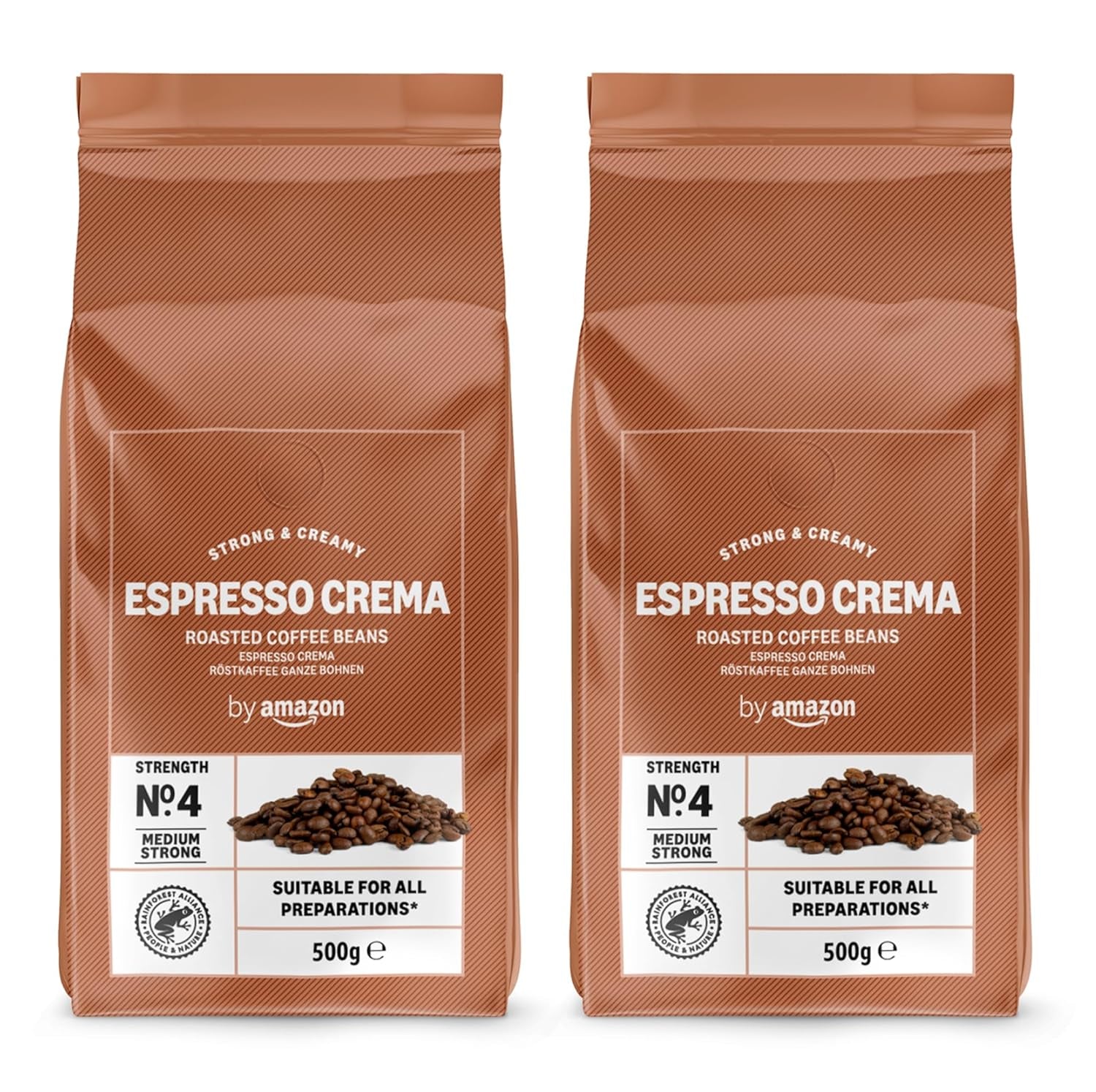 von Amazon Espresso Crema Röstkaffee Ganze Bohnen, 1 kg (2 Packungen à 500 g), Rainforest Alliance-Zertifizierung