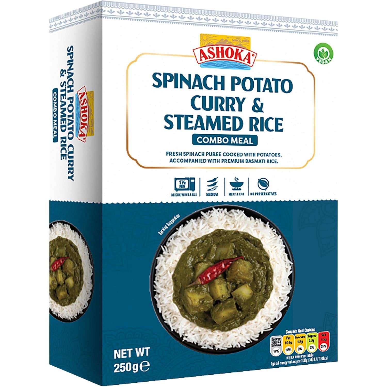 ASHOKA – Instant-Curry mit Spinat, Kartoffeln und Reis – (1 x 250 g)