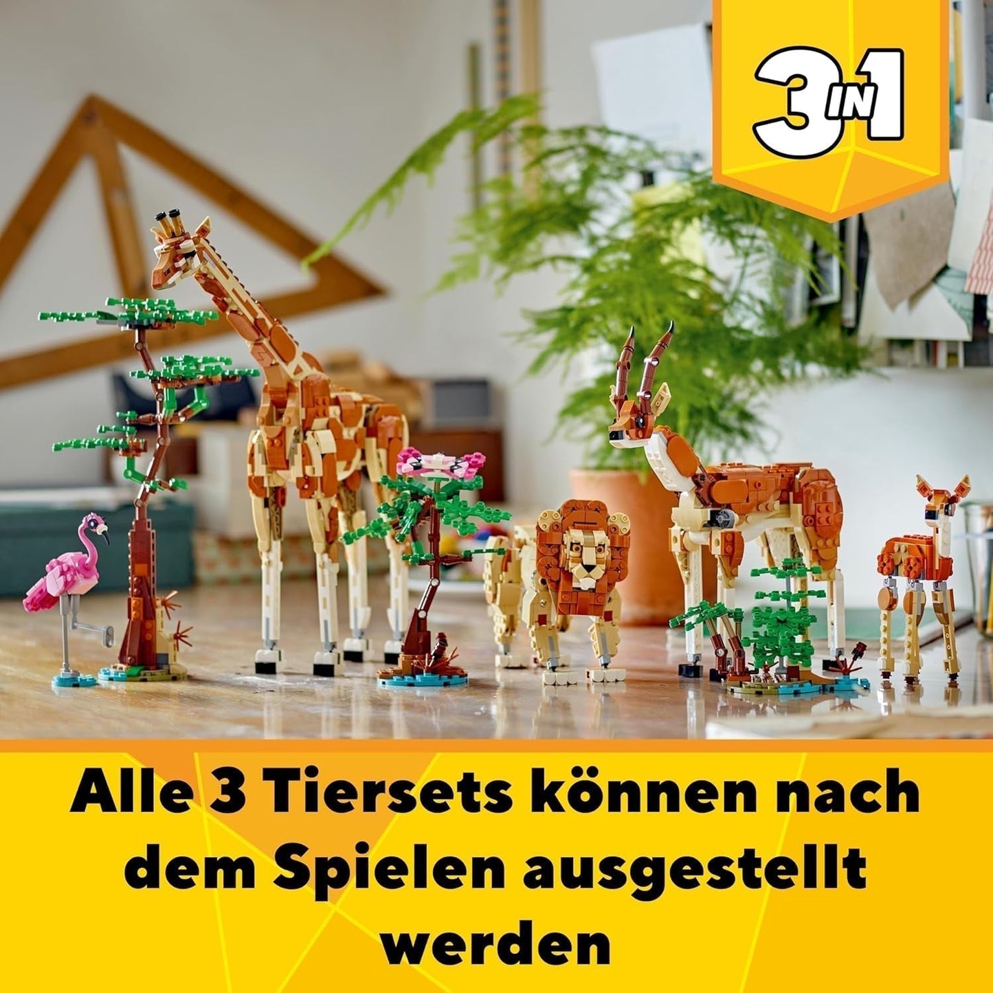 LEGO Creator 3In1 Tiersafari, Kreativset mit Tierfiguren, 3 Baumöglichkeiten: Spielzeuggiraffe, Gazelle und Löwe, Spielzeugtiere für Mädchen und Jungen, Naturgeschenk für Kinder ab 9 Jahren 31150 Bausets Beuche den LEGO-Store