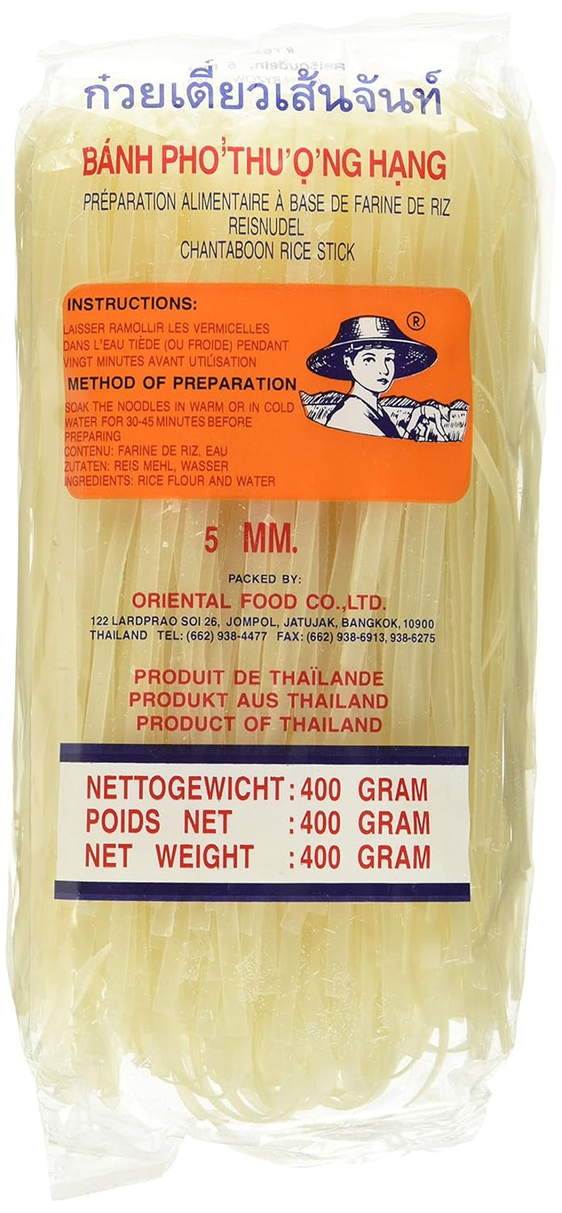 Reisnudeln – Thailändische, 5 mm breite Reisbandnudeln, hergestellt aus Reismehl – ​​17 x 400 g
