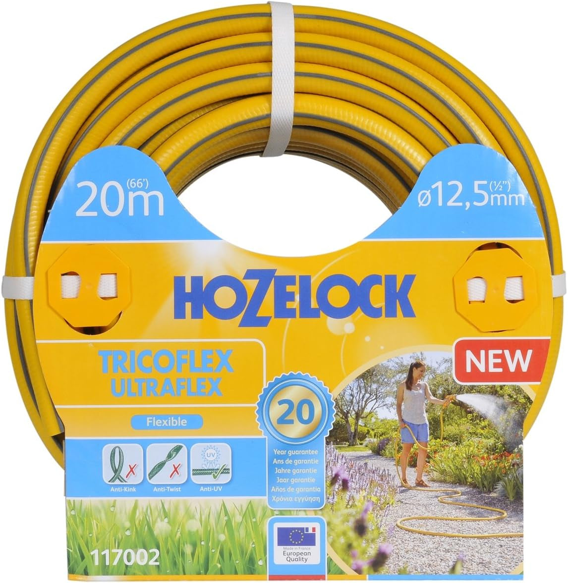 HOZELOCK - Tricoflex Ultraflex Schlauch Ø 12,5 mm (1/2") 20 M: Flexibler Gartenschlauch, wetterfest, verdreh- und biegefest, aus 40 % recyceltem PVC [117002], gelb