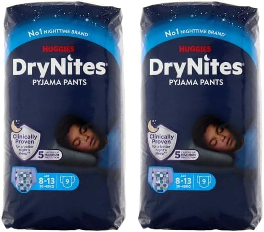 Huggies DryNites Super saugfähige Nachtwindeln für Jungen von 8–13 Jahren (30–48 kg), 27 Stück (3 x 9 Stück) Höschenwindeln