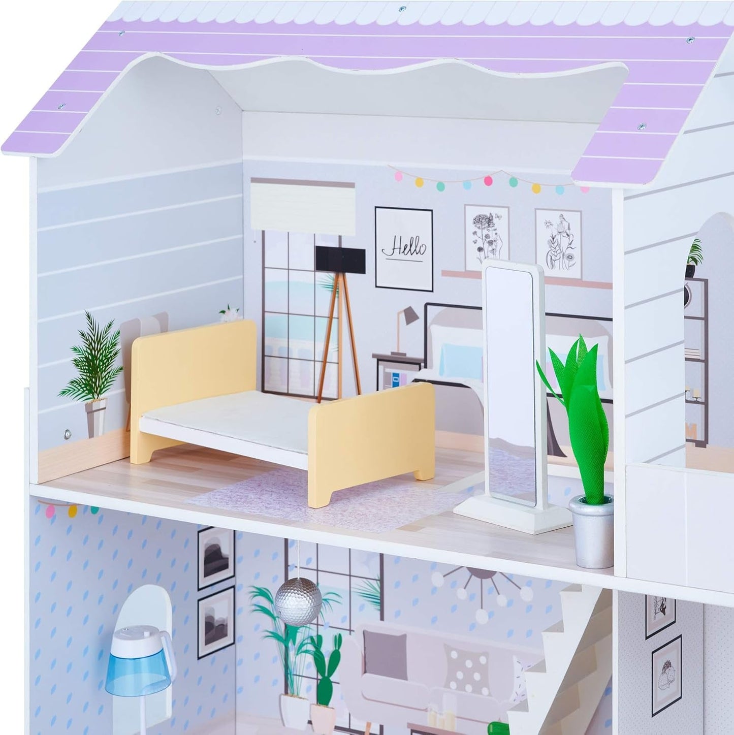 Teamson Kids Olivia's Little World Riesenpuppenhaus mit 16 Puppenzubehörteilen, Puppenhaus aus Holz mit Möbeln, 3-stöckig, 30 cm großes Puppenhaus für Kinder ab 3 Jahren