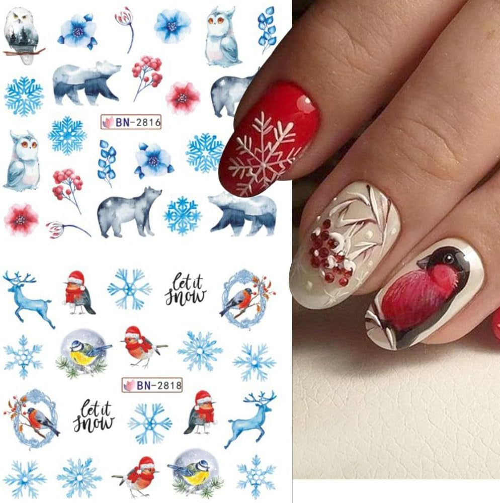 3D-Weihnachts-Nagelaufkleber, selbstklebend, Wassertransfer, Weihnachtsbaum, Schneeflocke, Elch, Pinguin, Weihnachts-Nagelkunst, Winter-Nageldesign, Weihnachtsaufkleber, Nagelzubehör