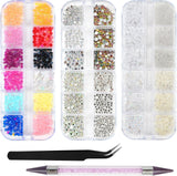Harz Strasssteine ​​​​4200Pcs Strass Kristalle 1Mm-5Mm Gemischte Kinder Bastelsachen Kit Mit Strass Mit Picking Pinzette Und Stift Für DIY Nägel Kleidung Kunsthandwerk Gemischt Becher Party (A)