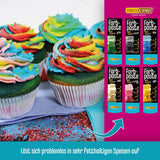 Decocino Fettlösliche Farbpaste 6er-Set – 6 x 15 g – Lebensmittelfarbe in Rot, Weiß, Grün, Gelb, Blau und Schwarz, ideal zum Einfärben von Kuchen, Fondant und Cremes – Azo- und glutenfrei