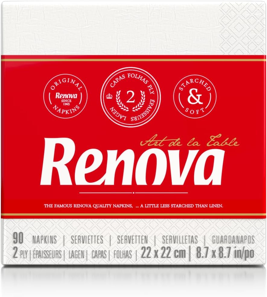 Renova Papierservietten, weißer Tisch-Cocktail-Stil – 90 Servietten (2 Stück)