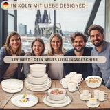 SÄNGER Key West | Steinzeug-Geschirr-Set, 24-teiliges Speiseteller-Set für 6 Personen, 6 Speiseteller, Müslischalen, Dessertteller, Nudelschalen, cremefarbenes Geschirr mit sandiger Textur | DIE VALUE-KOLLEKTION