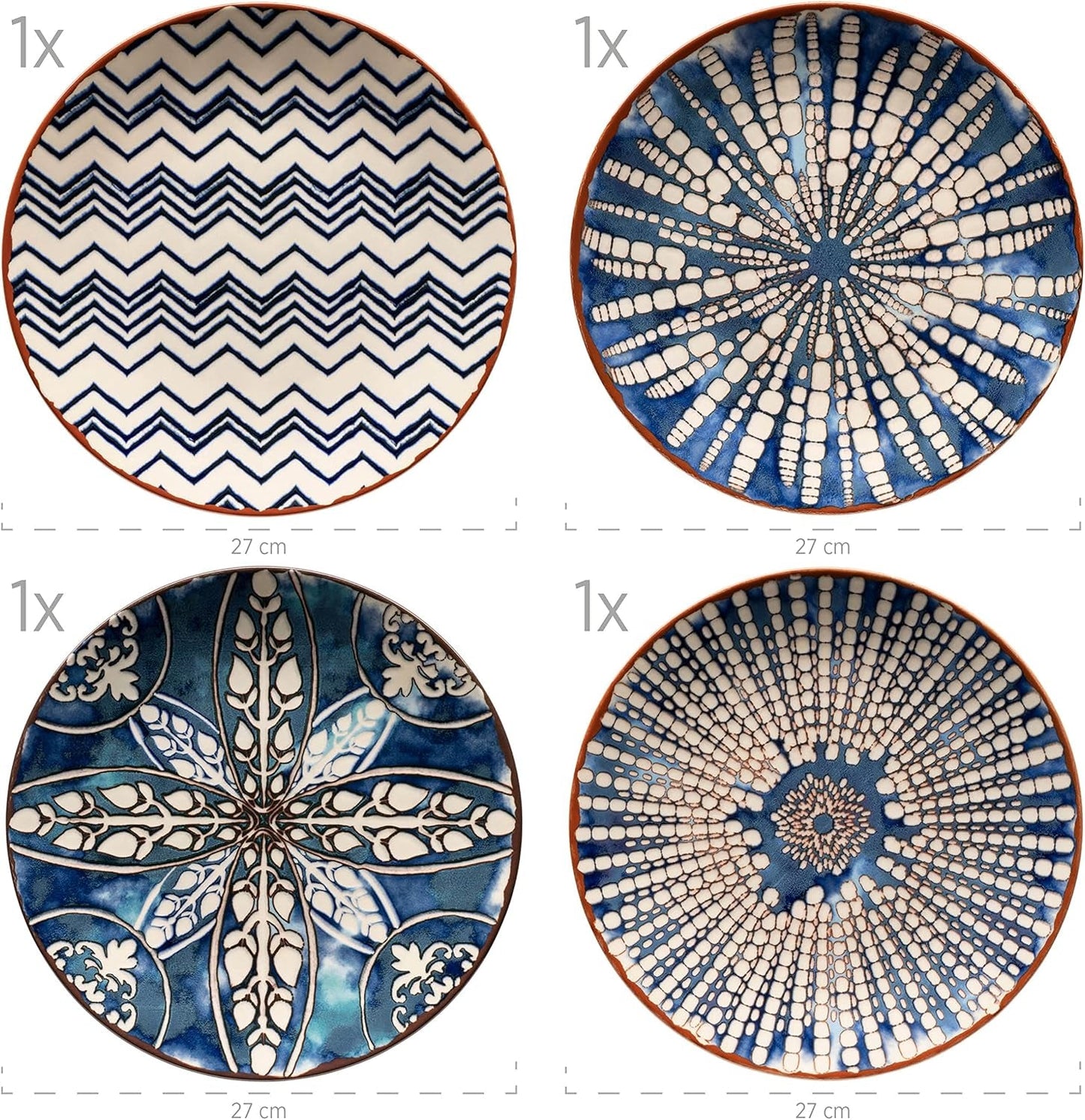 MÄSER 934017 Iberico Blue Tafelservice für 4 Personen, 12-teilig, maurischer Stil, verschiedene Vintage-Designs in Weiß und Blau, Keramik