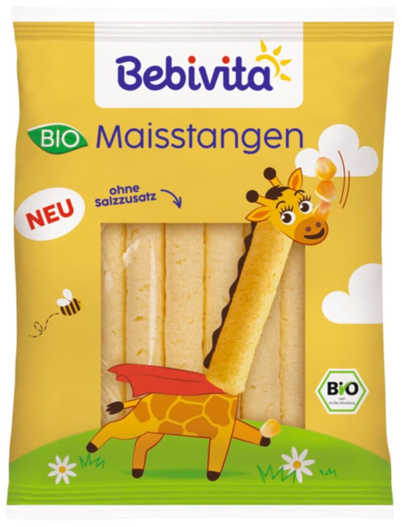 Bio-Maissticks (9 x 40g), ohne Salzzusatz, ohne Zuckerzusatz, glutenfrei, ideal für Snacks und zum Mitnehmen