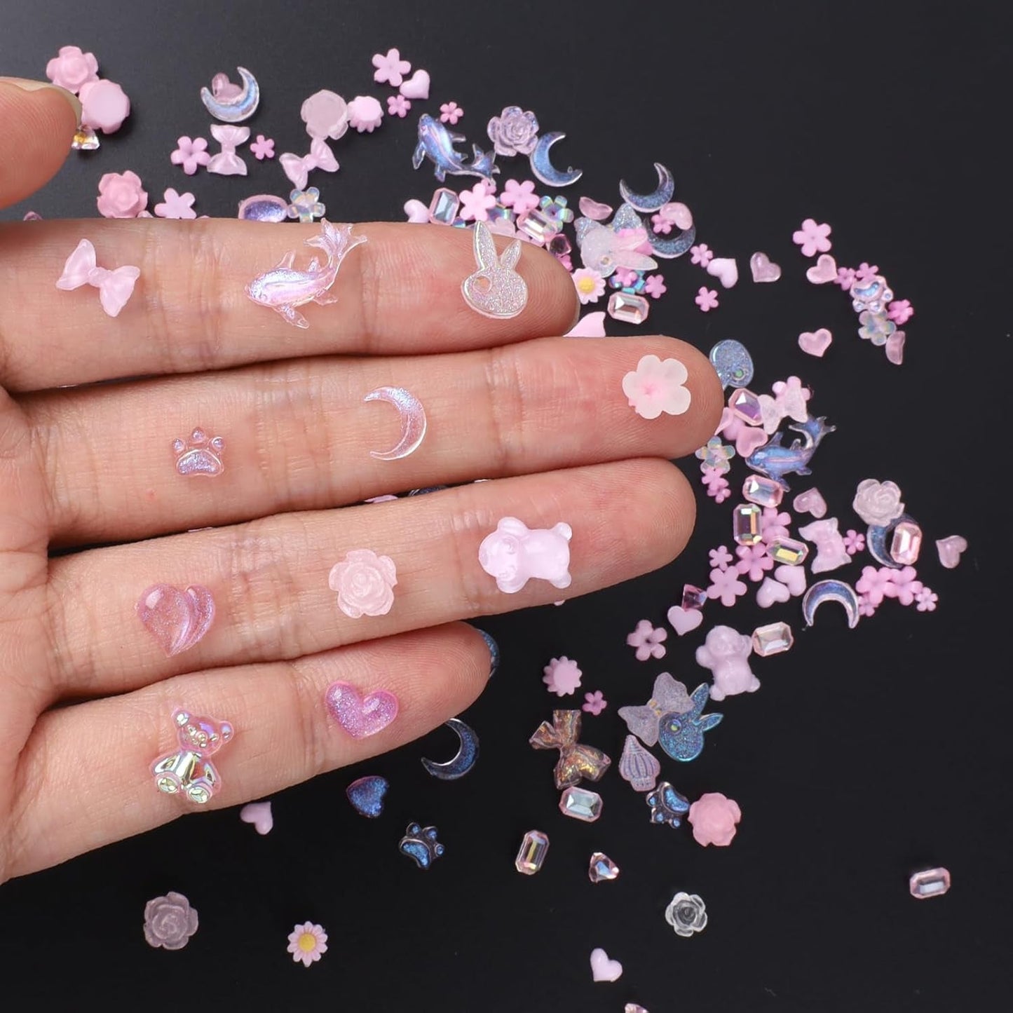 100 Stück Schleifen-Nagel-Charms, Y2K, 3D-Harz, Kamelienblume, Nagel-Charms, Kawaii-Strasssteine, Nagelkunst-Dekorationen, Muster, DIY-Bastelzubehör (Rosa)