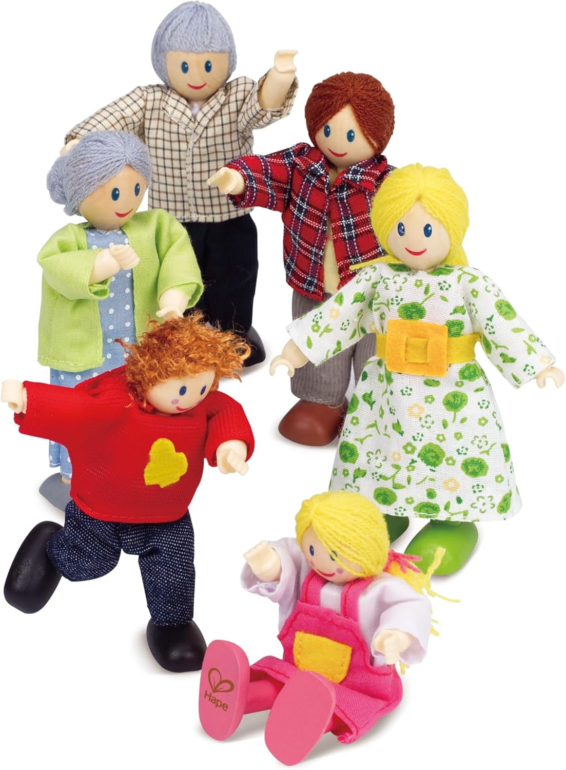 Hape Doll Family Preisgekröntes Puppenhaus-Set, einzigartiges Puppenhaus-Zubehör aus Holz, fantasievolles Spielen, 6 Mitglieder der Puppenfamilie, ab 3 Jahren