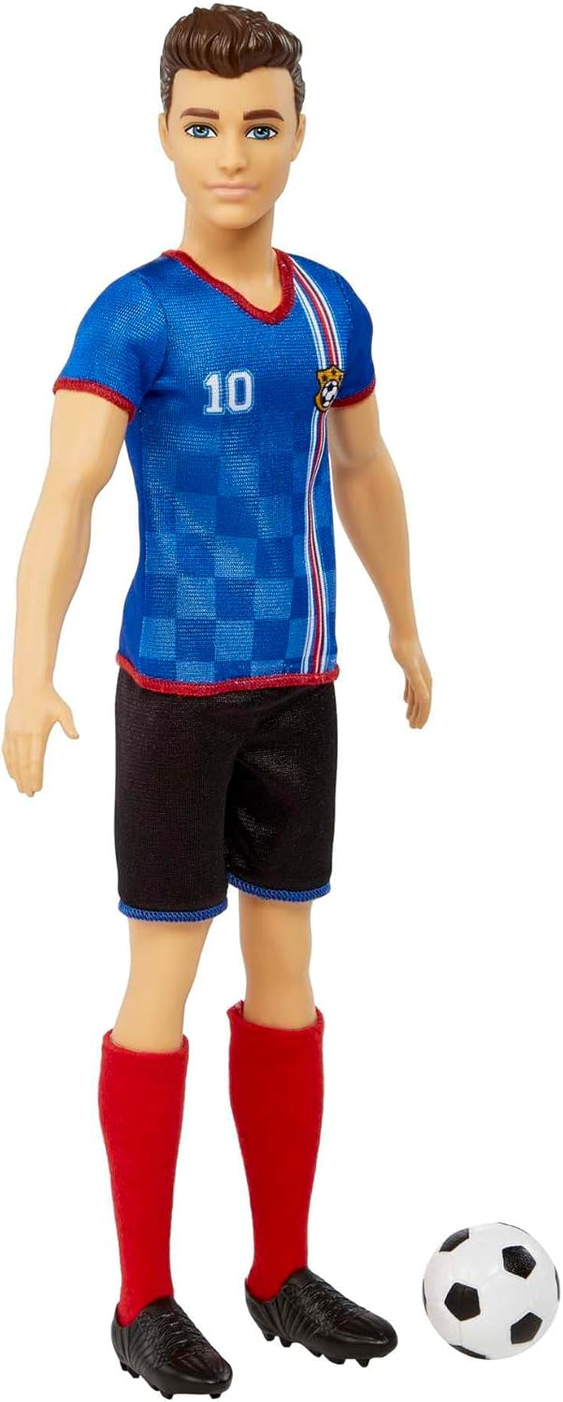 Barbie You Can Be Anything-Serie Ken-Puppe Fußballer Braune Haare Ken-Puppe Blaues T-Shirt Fußball 1X Ken-Fußballer-Puppe Kindergeschenk 3 Jahre alt Spielzeug Hcn15 Naty Shop Puppen