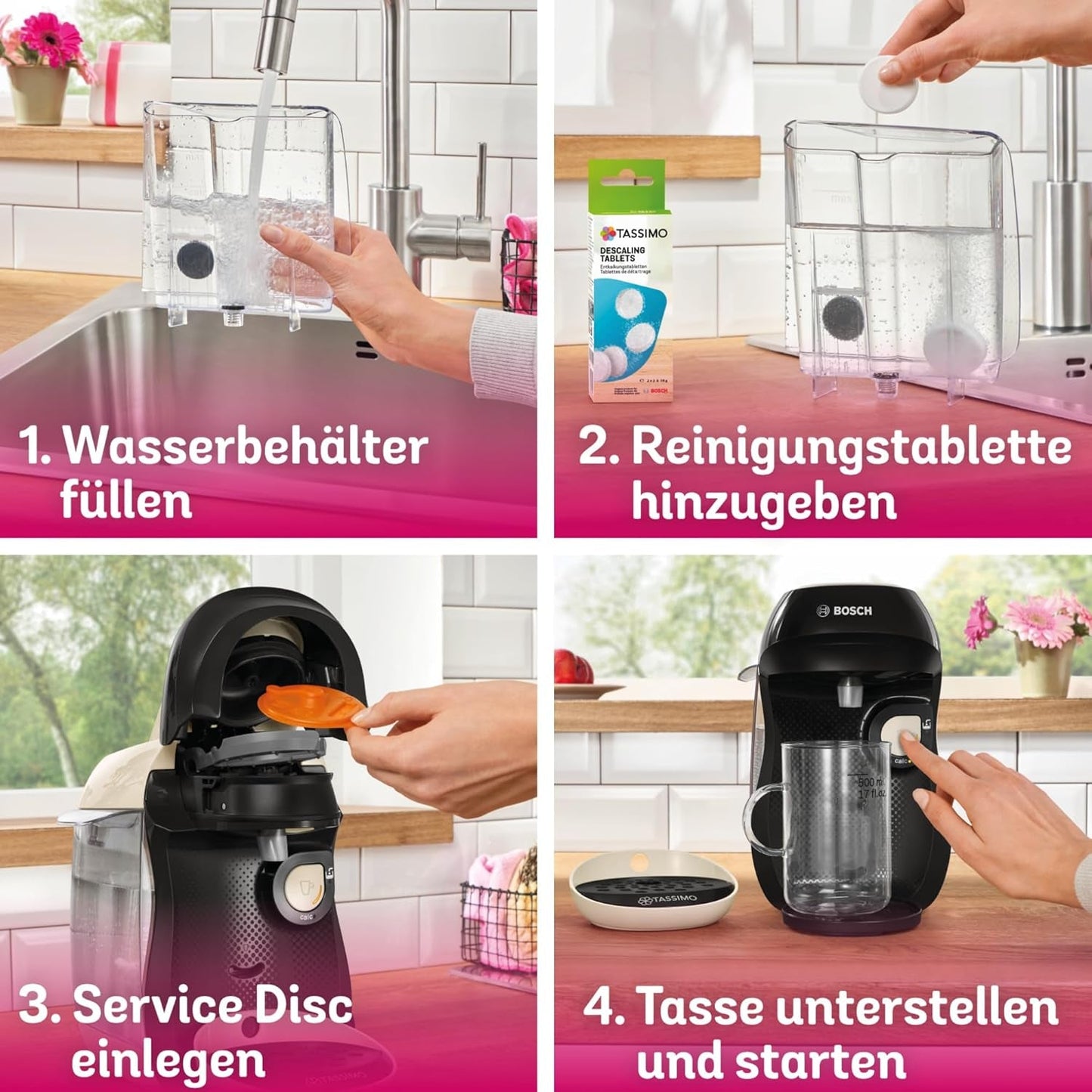 Bosch Tassimo Happy Friendly TAS107E Kapsel-Espressomaschine, 70+ Getränke, für alle Tassen geeignet, Auto-Stop, nachhaltig, perfekte Dosierung, platzsparend, 1400 W, Creme/Schwarz