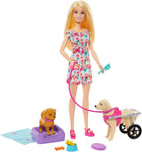 Barbie Dog Duo-Puppe und Zubehör, einschließlich kleiner Hund und großer Hund mit Rollstuhl, Leine, Futternapf, Haustierbett und Leckerliknochen, ab 3 Jahren, HTK37 Naty Shop Dolls