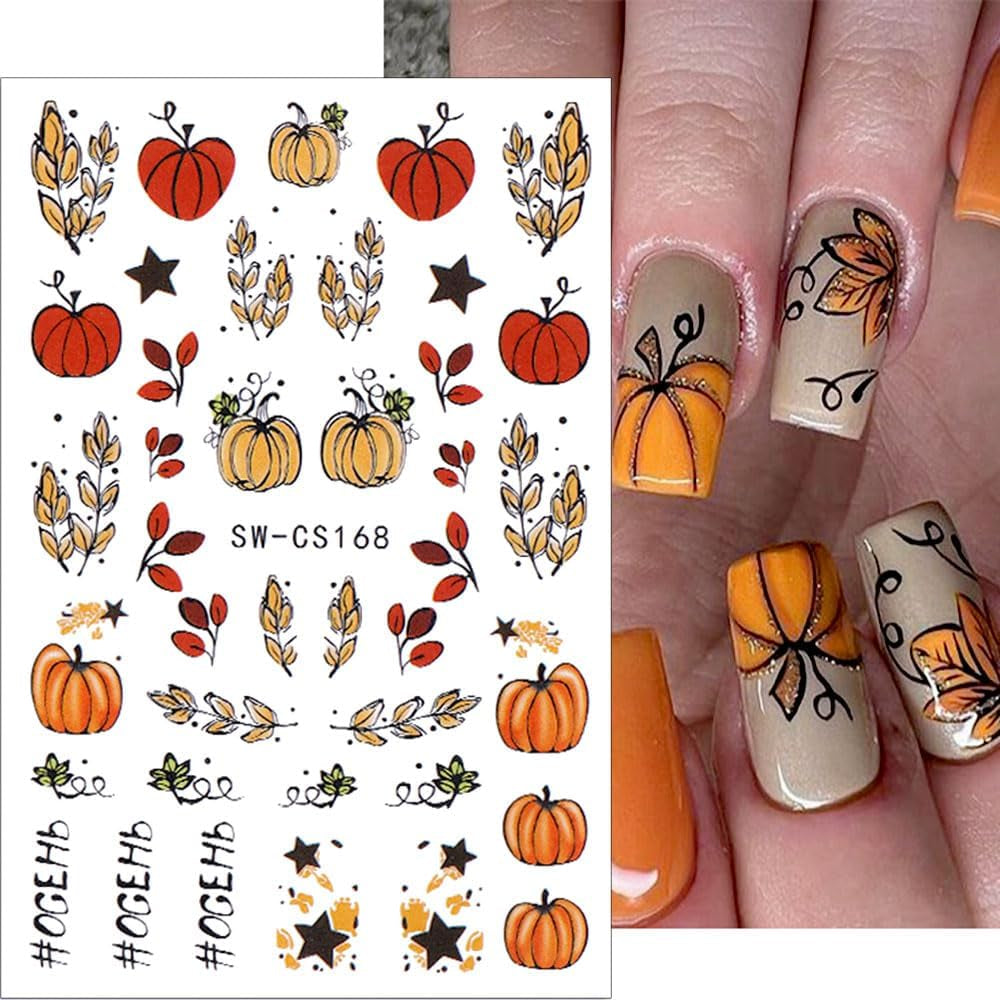 3D Herbst Nagelaufkleber Kürbisblätter Nagelaufkleber Geometrische Linie Blumen Nagelaufkleber Thanksgiving Day Design Nagelaufkleber Herbst Kürbis Nagelaufkleber Nagelzubehör Nagelkunst