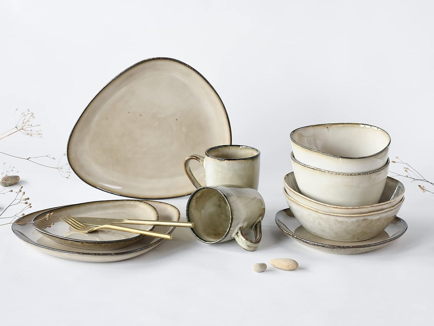CreaTable, 23769, Serie CLOUDY, Sand, 10-teiliges Tafelservice, Kombiservice aus Porzellan, spülmaschinen- und mikrowellengeeignet, hochwertige Herstellung