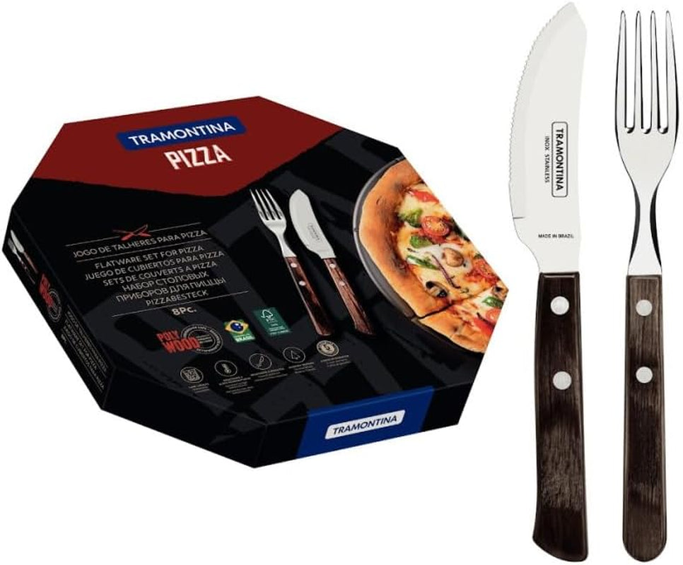 Tramontina PIZZA Besteck, 8-teiliges Set, Für 4 Personen, Rostfreier Edelstahl, Fsc-Zertifizierte Holzgriffe, Spülmaschinenfest Kitchen Naty Shop