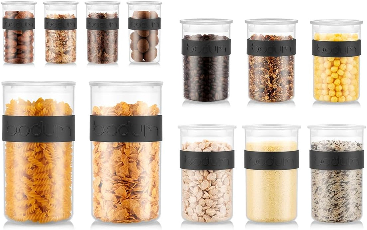 BODUM PRESSO Vorratsdosen, Kunststoff, schwarz, 4 x 0,25 l, 3 x 0,6 l, 3 x 1 l, 2 x 2 l Naty Shop Frischhaltedosen Schwarz 4 x 0,25 l, 3 x 0,6 l, 3 x 1,0 l, 2 x 2,0 l