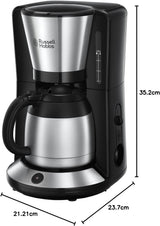 Russell Hobbs Kaffeemaschine [Duschkopf für optimale Extraktion und Aroma] Adventure (1 bis 8 Tassen, 1,0 l Thermokaraffe, automatische Abschaltung, Anti-Tropf-System, 1100 W) Filterkaffeemaschine 24020-56