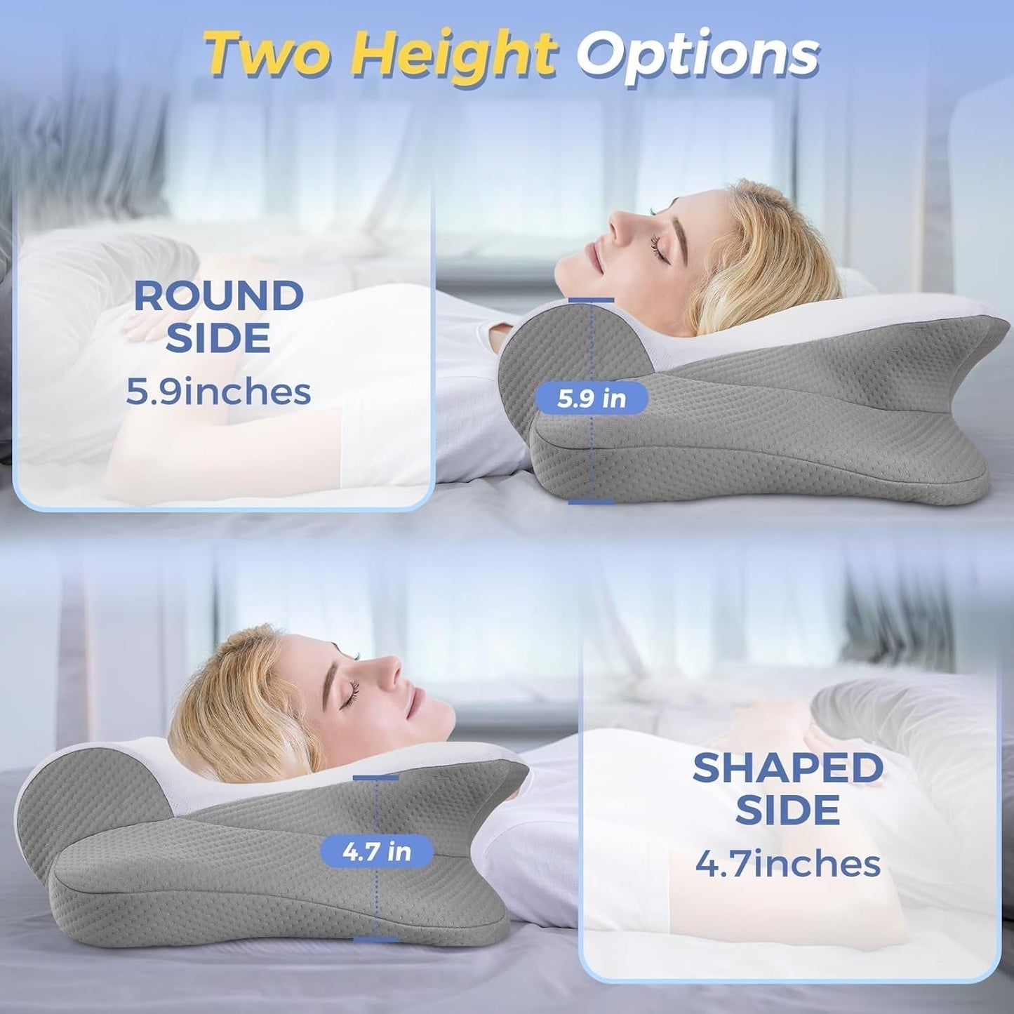 SAHEYER Nackenkissen 2 in 1, ergonomisches Nackenstützkissen und Nackenrollenkissen, orthopädisches Kissen für Seitenschläfer, Memory-Schaum-Kissen für Seitenschläfer, Rücken und Bauch, orthopädische Nackenkissen, Naty Shop