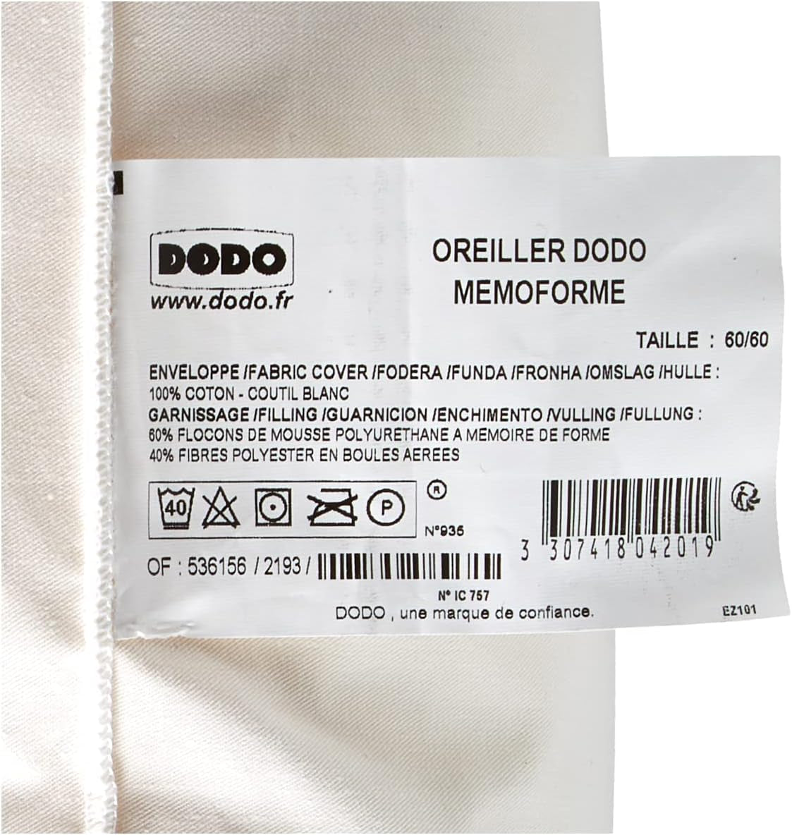 DODO OFM60 Ergonomisches Latexkissen, 60 x 60 cm, weiß Naty Shop Standardkissen