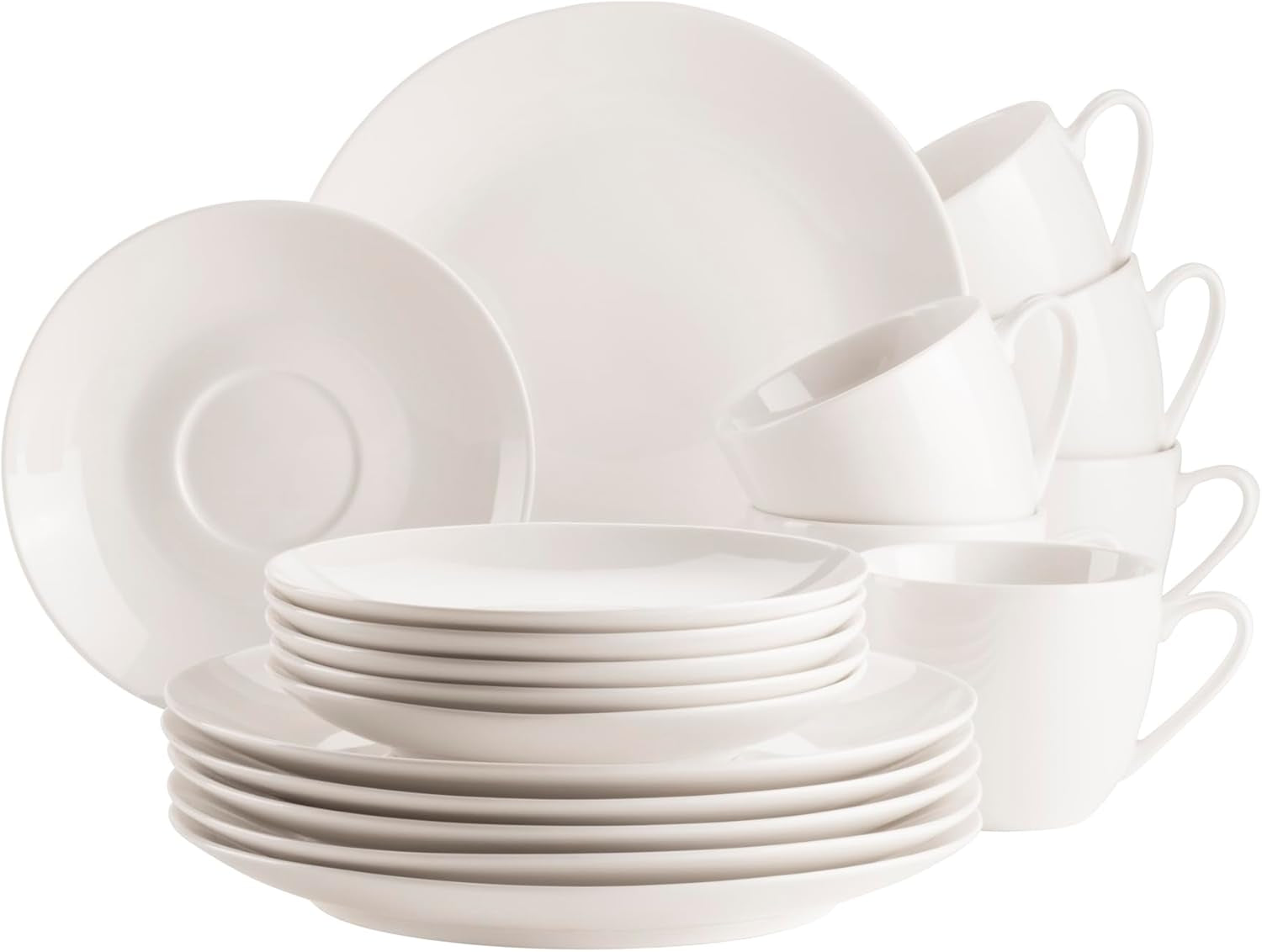 MÄSER 934105 Serie Belmira, klassisches Kaffeeservice für 6, 18-teiliges Kaffeeset, zeitlos, elegant, zart, Porzellan, weiß