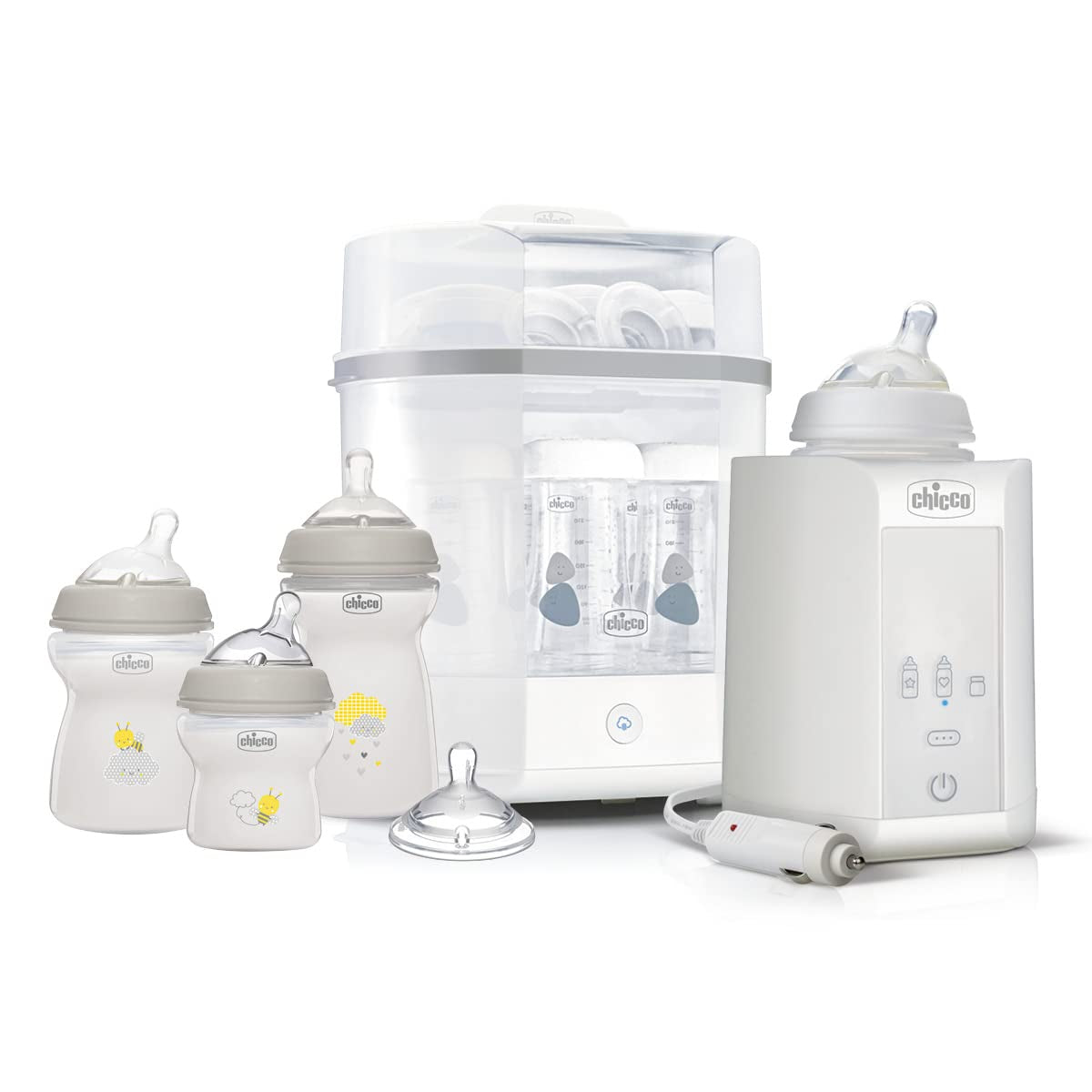 Modularer Chicco-Sterilisator mit Trocknungsfunktion, Babyflaschen-Sterilisator, Beißring und Schnuller mit automatischem Stopp, mikrowellengeeignet, geeignet zum Sterilisieren von bis zu 6 330-ml-Flaschen