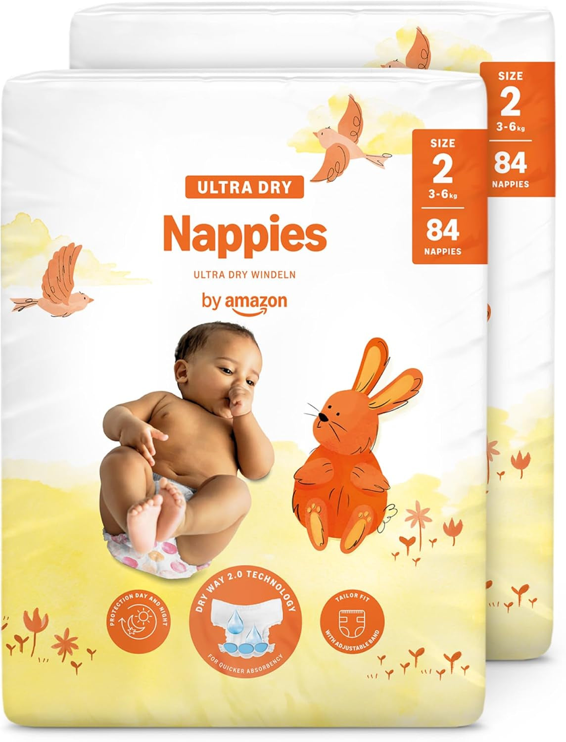 Amazon Ultra Dry Windeln, Größe 1 (2–5 kg) – Monatsbox, Weiß, 96 Stück (2 Packungen à 48 Stück) (ehemals Marke Mama Bear, identisches Produkt)
