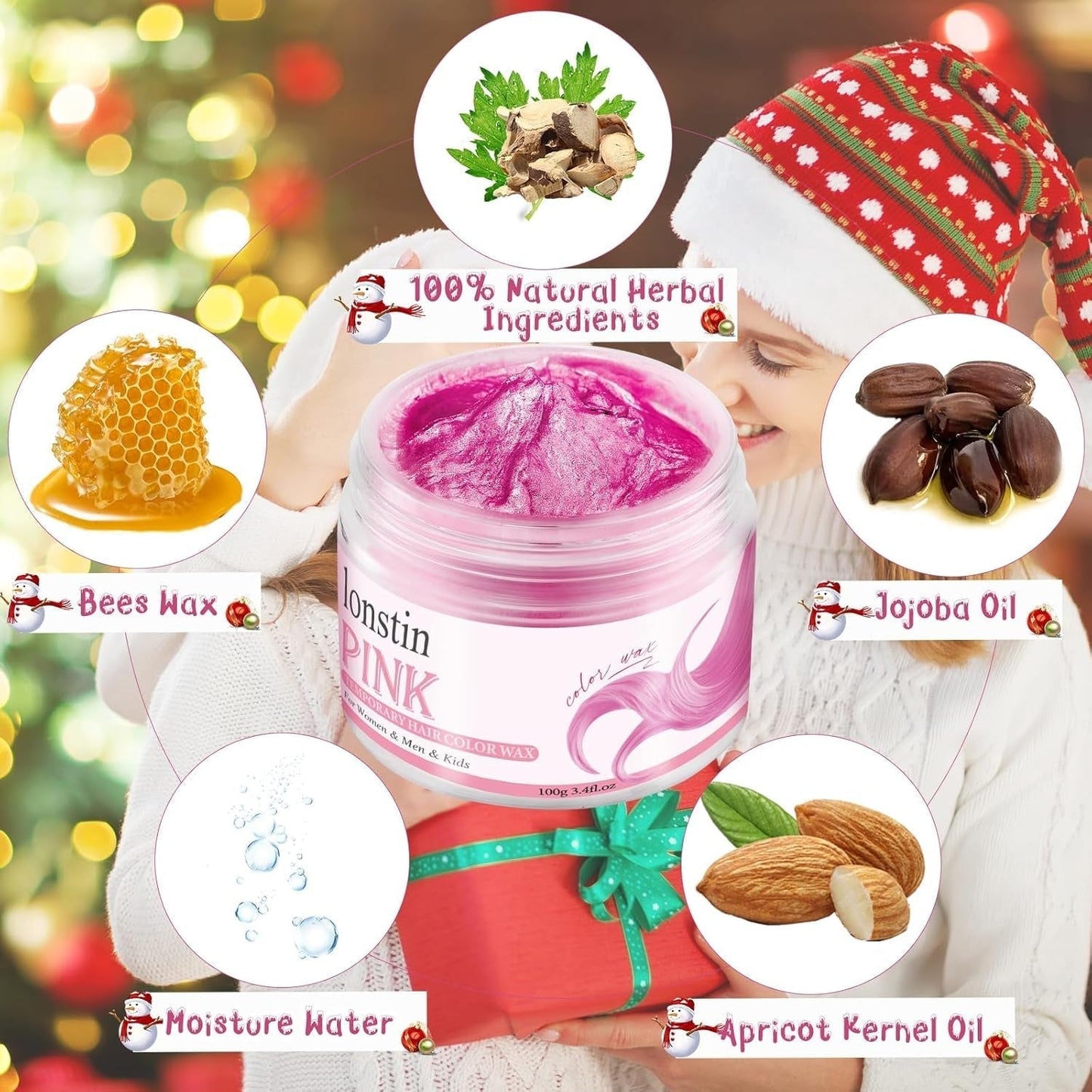 Waschbare rosa temporäre Haarfarbe, temporäre Haarwachsfarbe, natürliche Frisur, Pomade, waschbare Haarfarbe für Männer, Frauen, Party, Cosplay, Halloween, Weihnachten, Haarfarbe, Naty Shop