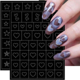 6 Blatt Airbrush-Schablone, Nagelaufkleber, Schmetterling, Flamme, Sterne, Herz, Sterne, Nagelaufkleber, Druckschablone, Werkzeug, Nagelkunst, selbstklebende Aufkleber für Frauen, Nagelkunst-Designaufkleber