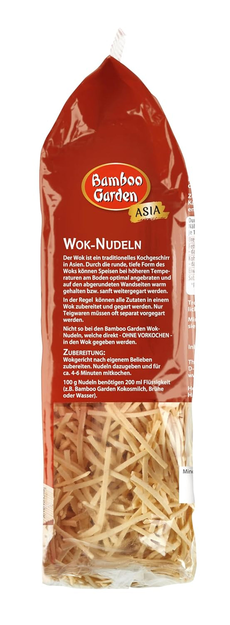 Bamboo Garden - Wok-Nudeln | Instantnudeln mit Ei | Mischen, kein Vorkochen erforderlich | Für asiatische Wok-Gerichte | 250 g im Beutel