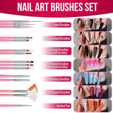 FANDAMEI Nail Art Pinsel Set, 15 Stücke Pinsel Für Gelnägel Nagel Pinsel, 5 Stücke Gepunkteter Stift, 10 Rolle Streifenband Nägel, Strasssteine ​​​​Nägel, Ultra Dünne Nagel Pailletten Für Nagelkunst Maniküre Set