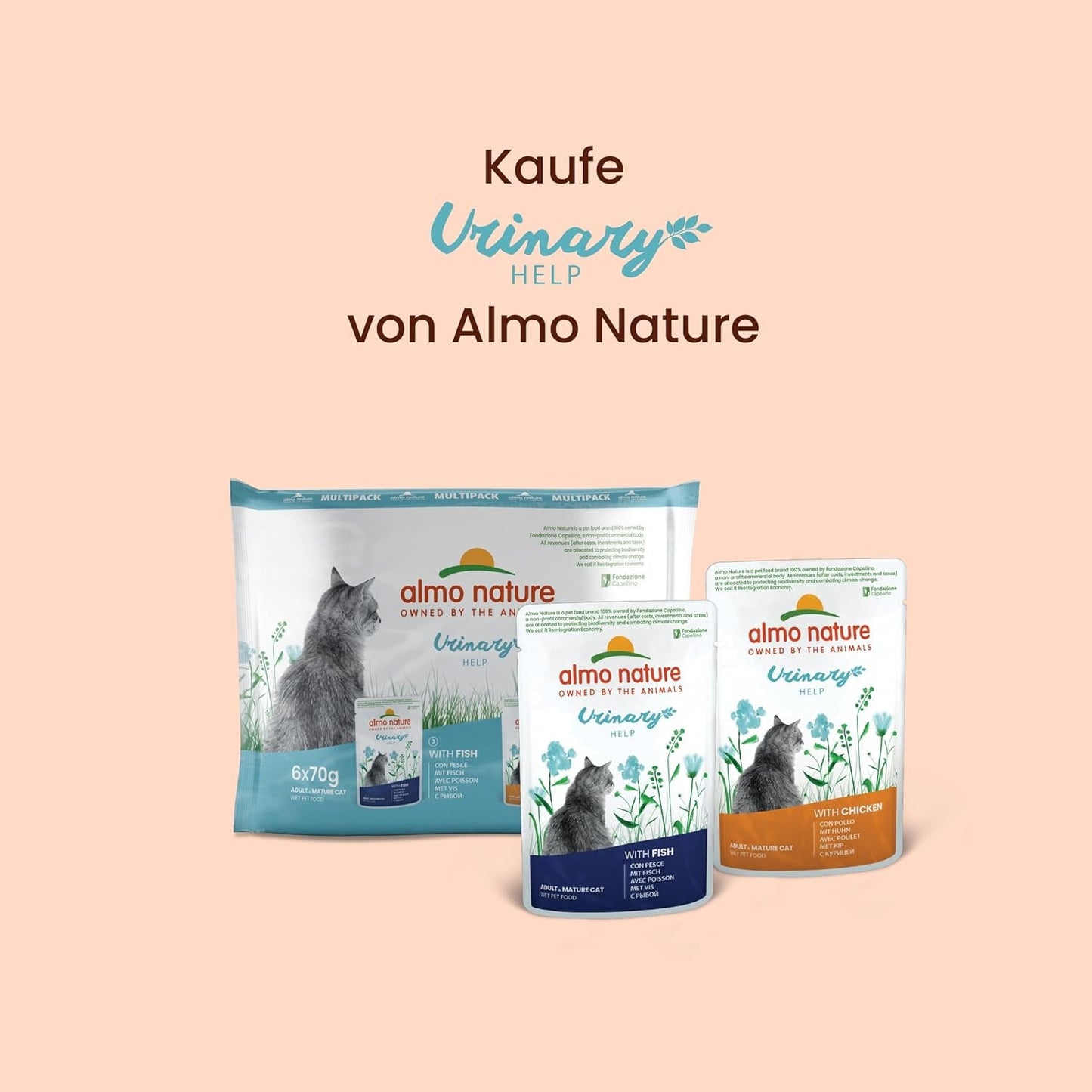 Almo Nature Functional Urinary Help – Nassfutter für ausgewachsene Katzen mit Fisch – Unterstützung für die Gesundheit der Harnwege – 30 Beutel à 70 g