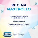 Regina Maxi-Roll – 4 Rollen Toilettenpapier, 500 2-lagige Blätter pro Rolle, mehr als das Dreifache einer Standardrolle, 60 % recycelte Kunststoffverpackung, 100 % FSC-zertifiziertes Papier