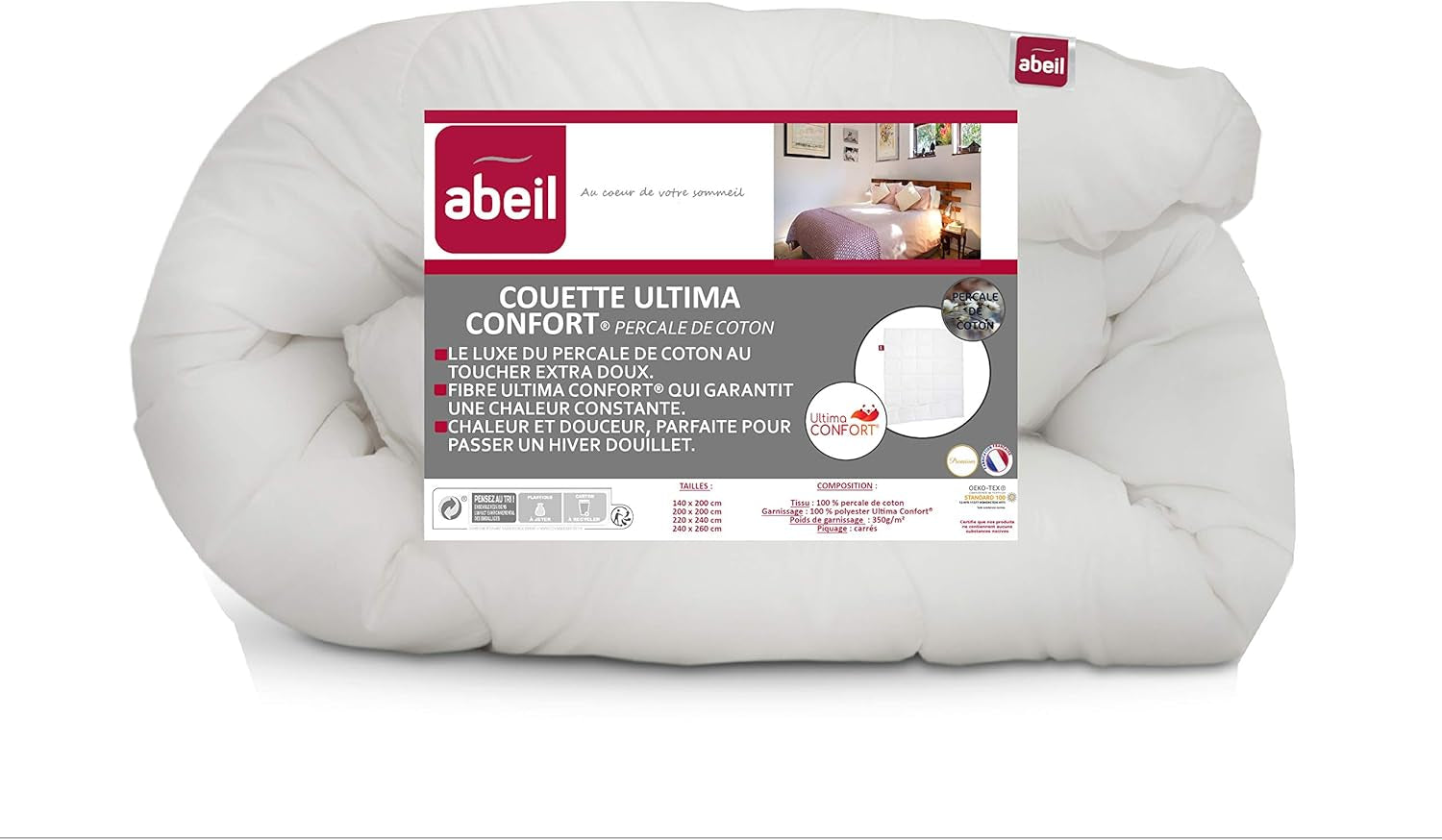 Abeil Premium Ultima Comfort Steppdecke aus Perkal-Baumwolle, 200 x 200 cm Steppdecken und Steppdecken Naty Shop 200 x 200 cm