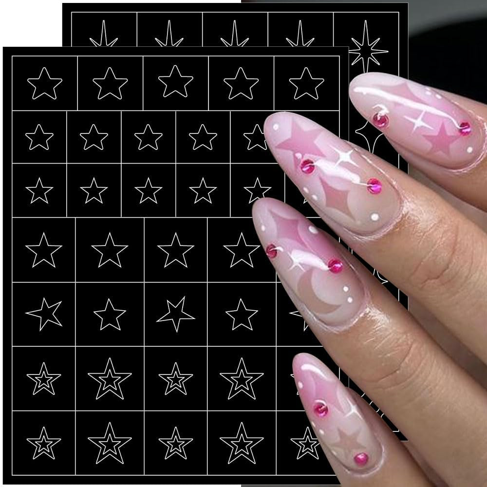 6 Blatt Airbrush-Schablone, Nagelaufkleber, Schmetterling, Flamme, Sterne, Herz, Sterne, Nagelaufkleber, Druckschablone, Werkzeug, Nagelkunst, selbstklebende Aufkleber für Frauen, Nagelkunst-Designaufkleber