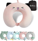 Nackenkissen, Kinder-Nackenkissen für Flugzeug, Auto, Zugreisen, Memory-Schaum-Reisekissen für Erwachsene, U-förmiges Kissen mit niedlichem Tiermuster, abnehmbarer Bezug (Pink2). Naty Shop orthopädische Zervikalkissen Pink2