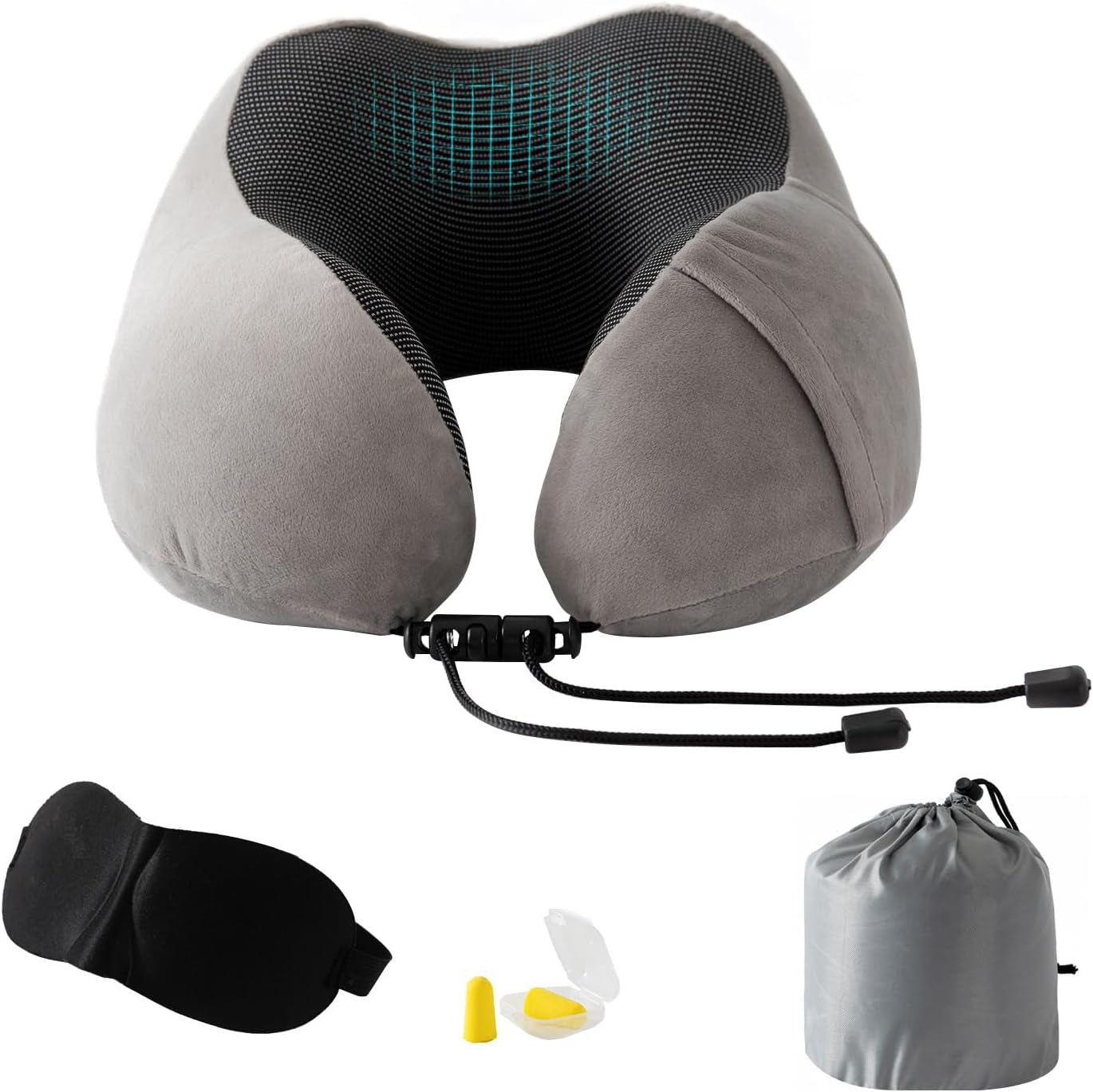 Nackenkissen, Flugzeug-Nackenkissen, Reisekissen, Erwachsenen-Nackenkissen, Auto-Nackenkissen, Heimkissen, ergonomisches Memory-Schaum-Kissen, waschbar, schmaler Rücken, verstellbar, Grau