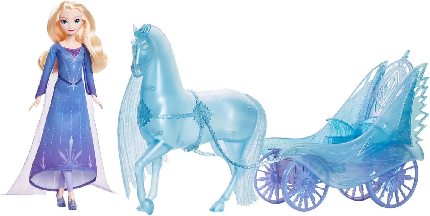 Mattel Disney Die Eiskönigin Elsa-Puppe, Die Eiskönigin-Puppe mit gekämmtem blondem Haar, Möbel, abnehmbare Schuhe, Disney-Geschenke, Spielzeug ab 3 Jahren, HLW47 Naty Shop Puppen Elsa und Nokk Abenteuer-Kinderwagen