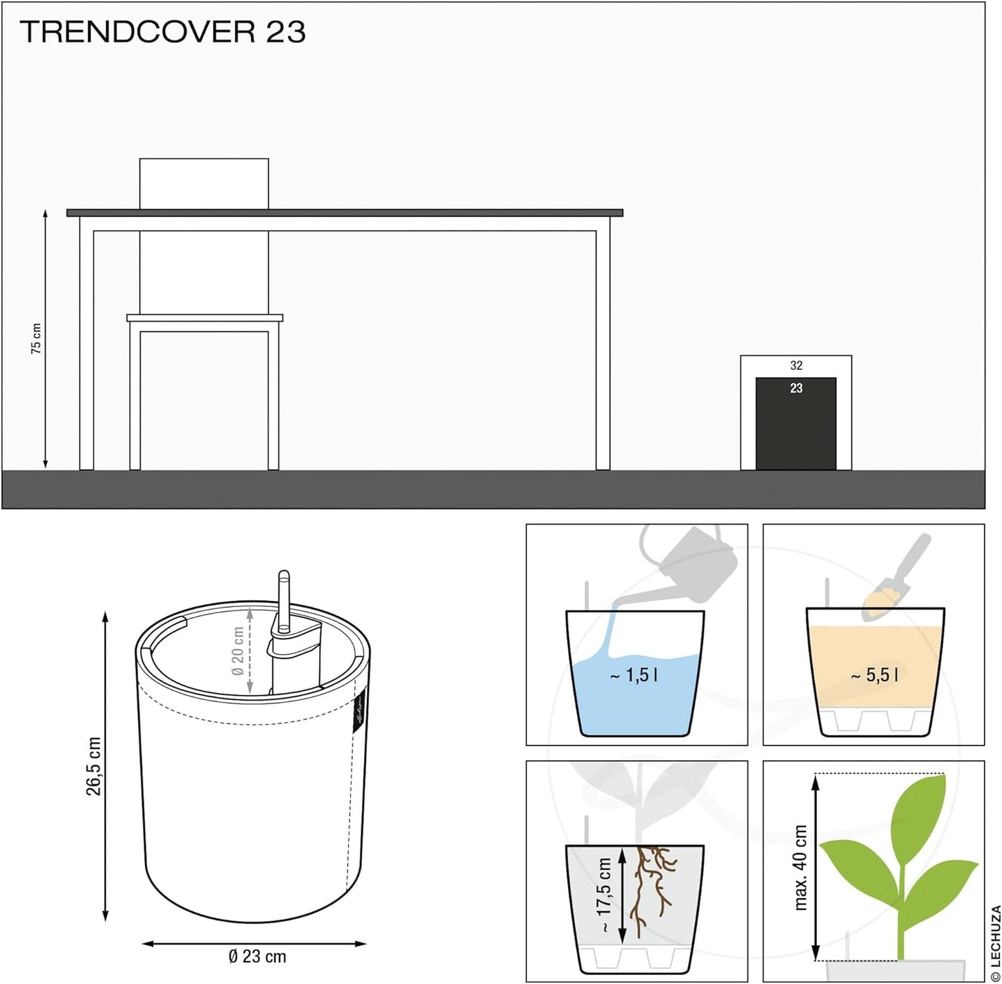 LECHUZA TRENDCOVER 23 Naturkork dunkel 14181