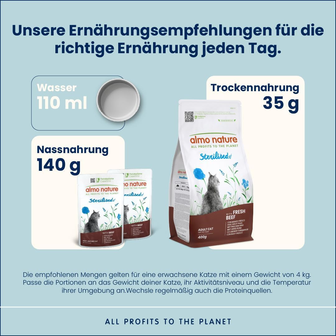 Almo Nature Functional – Sterilised – Nassfutter für erwachsene und ausgewachsene Katzen, sterilisiert oder weniger aktiv – mit Rindfleisch – fettarm, feuchtigkeitsspendend – 70 g (30 Stück)