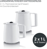 Severin Espressomaschine mit Filter und 2 Thermokannen, Espressomaschine mit Deckel, tropffreies Ausgießen, lange Temperaturhaltung, automatische Abschaltung, 1000 W, ca. 1 Liter, weiß, KA 9309