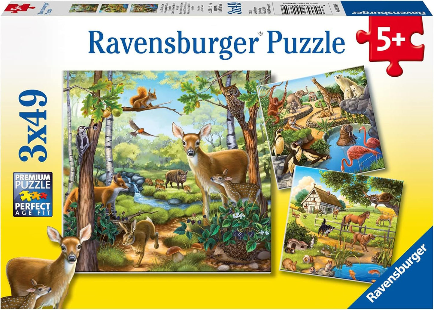 Ravensburger Puzzle für Kinder – 09265 Wald/Zoo/Haustiere – Puzzle für Kinder ab 5 Jahren, mit 3 x 49 Teilen. Puzzle Naty Shop Standardtitel